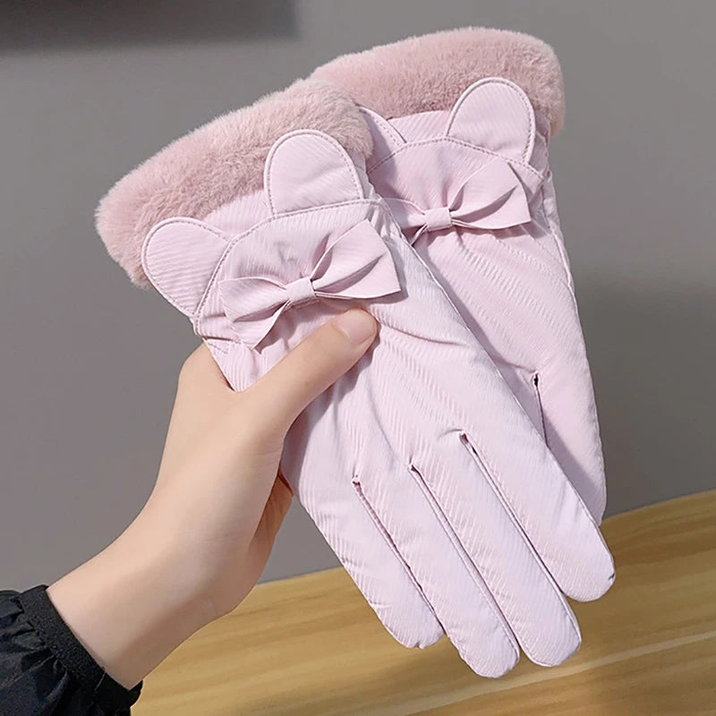 1 Pair Women's Winter Warm Gloves,Thick Fleece Lined,Touchscreen,Non-Slip Windproof,Fashionable Outdoor Gloves for Autumn/Winter