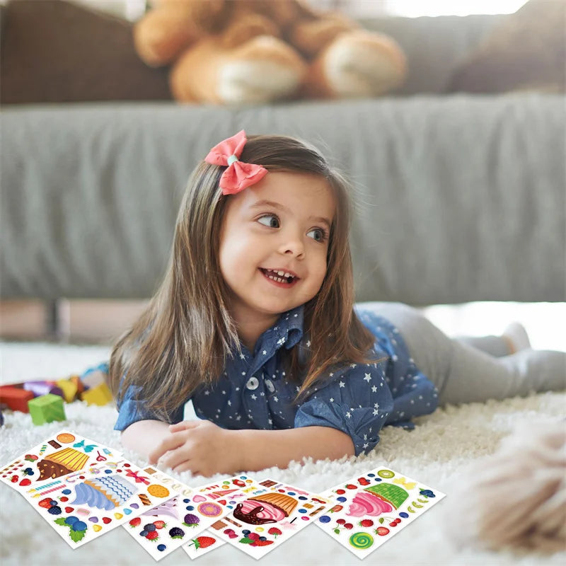 Make A Cupcake Sticker Sheets for Kids Sweet Create Your Own Cupcake DIY Puzzle Stickers Children Birthday Gifts Party Decals M