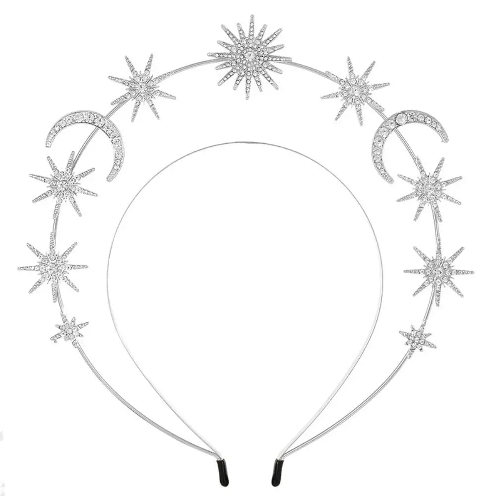 Fairy Metal Star Hair Hoop Princess Silver Halo Crown Rhinestone bilayer Baroque Hairbands Head Jewelry