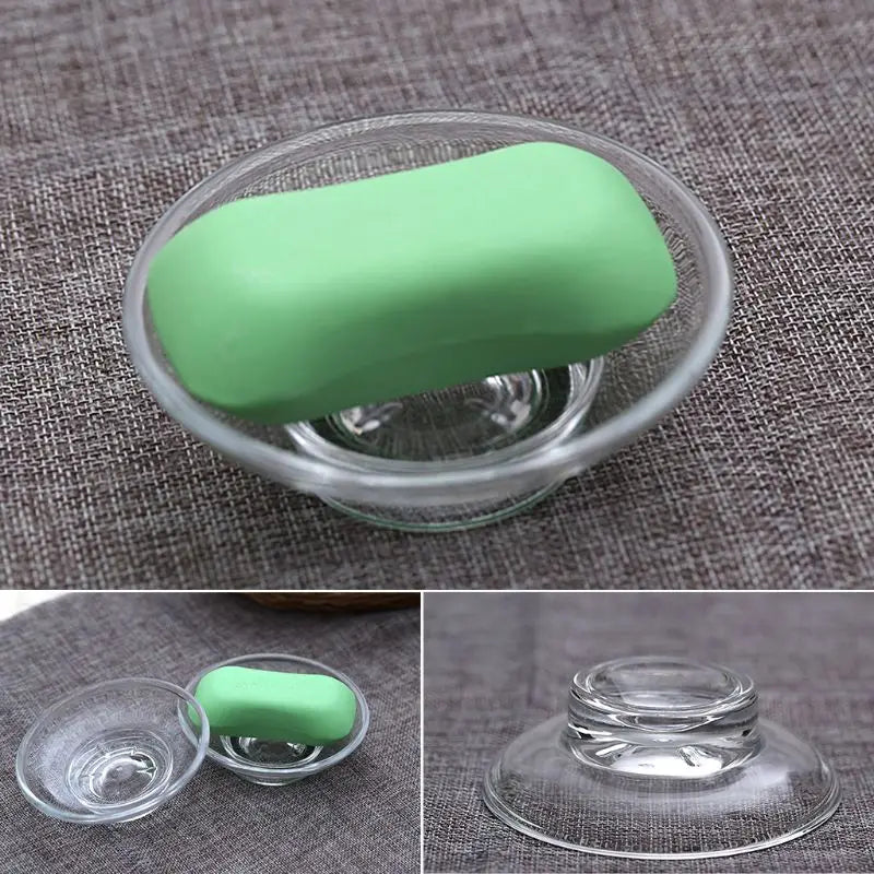 Clear Glass Soap Dish Bar Soap Holder Round Soap Saver Tray Soap for Case Soap Box for Shower Bathroom Kitchen Home Bar
