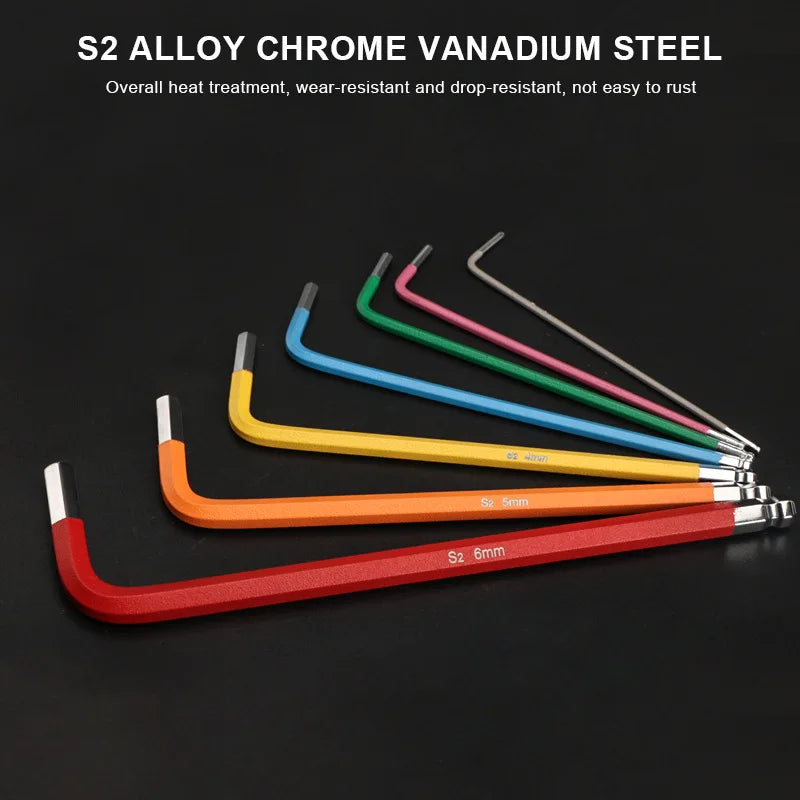 7Pcs Bike Hex Tool MTB Road Bike Repair Tool Kit Bicycle Colorful Hexagon Spanner Flat Ball Opening Wrench 1.5/2/2.5/3/4/5/6mm