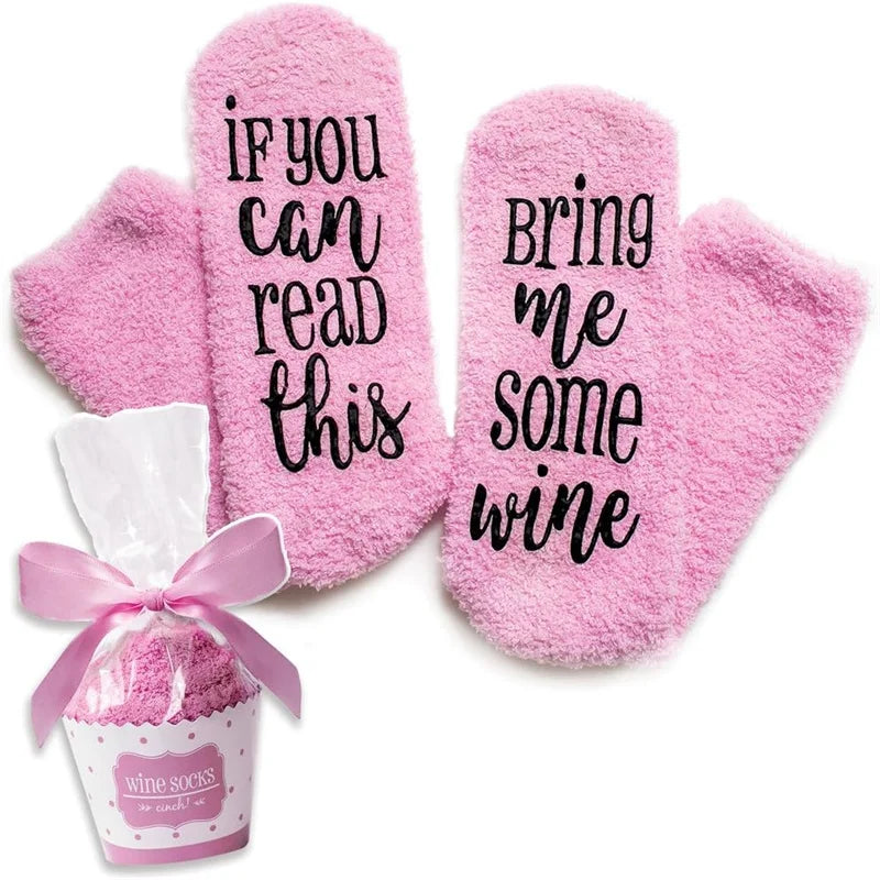 Luxury Fuzzy Wine Socks in Cupcake Gift Packaging Women Winter Fuzzy Plush Slipper Crew Socks Funny Accessory Present for Wife