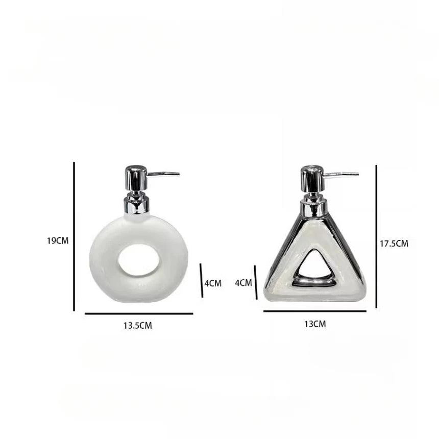 Silver Ceramic Soap Dispenser Abstract Hollow Round Triangle Soap Dispenser Shampoo Moisture Bottling Bathroom Accessories
