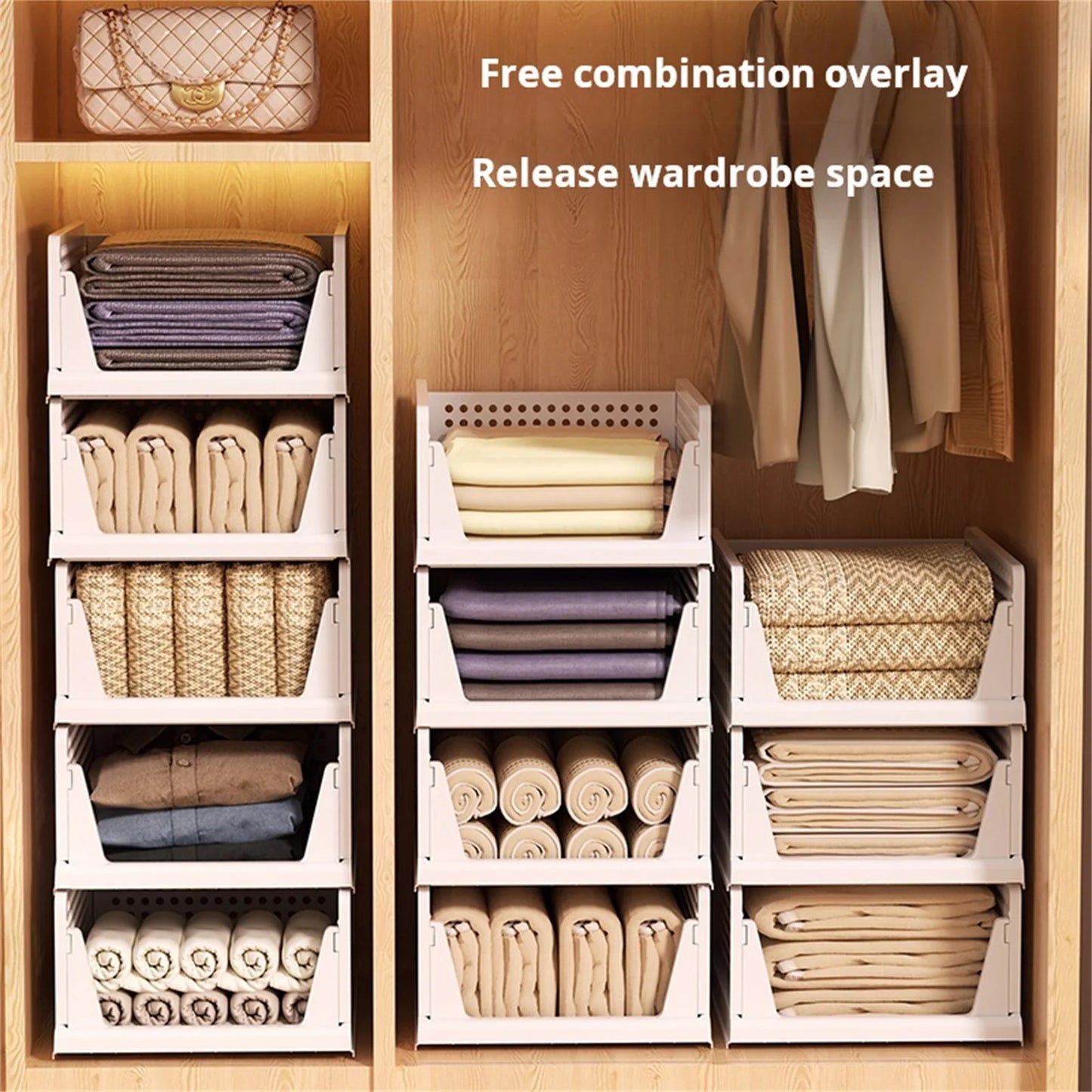Clothes storage baskets can be stacked with drawer storage baskets, wardrobes, layered partitions, and pull-out folding storage