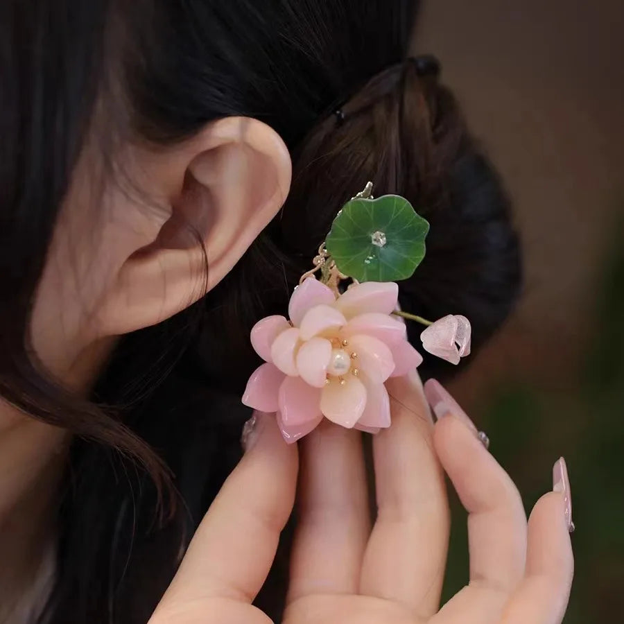 Fairy Flower Hair Clips Chinese Style Hanfu Hair Accessories For Girls Headwear Barrettes Vintage Wedding Headpiece Hair Jewelry