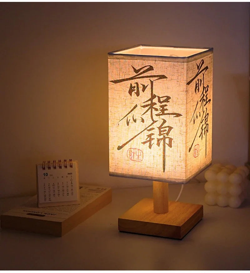 LED Decoration Table Lamps Simple Dimmable Plug Night Light Fabric Lampshade Square Bedroom Chinese Style Bedside Desk Lights