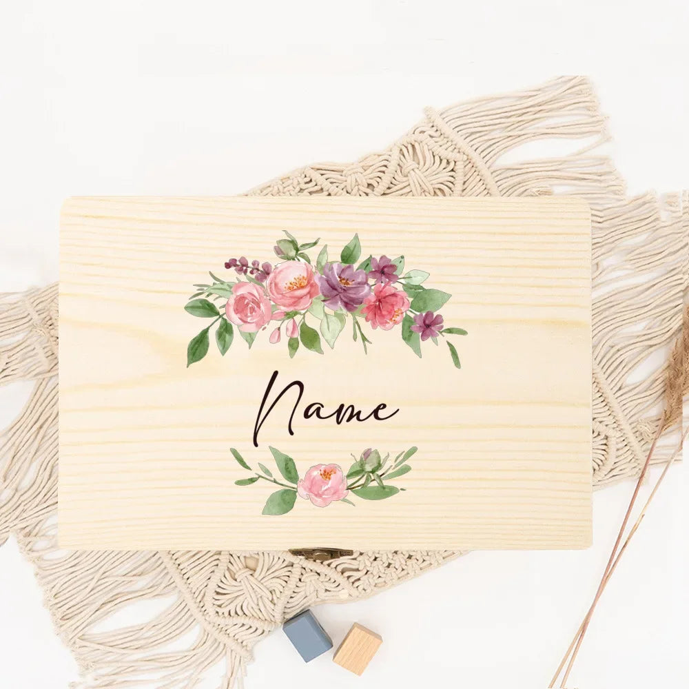 Personalized Memory Box Open Wreath Custom Name Date Wedding Party Bridesmaid Proposal Bridesmaid Proposal Wooden Jewelry