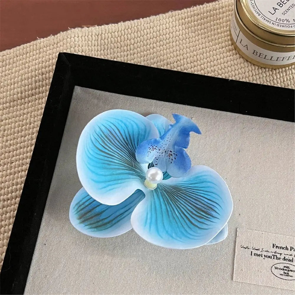 Simple Cloth Flower Hair Clip Butterfly Orchid Pearl Orchid Flower Hairpin Korean Style Bohemian Style Girl Hair Clip Seaside