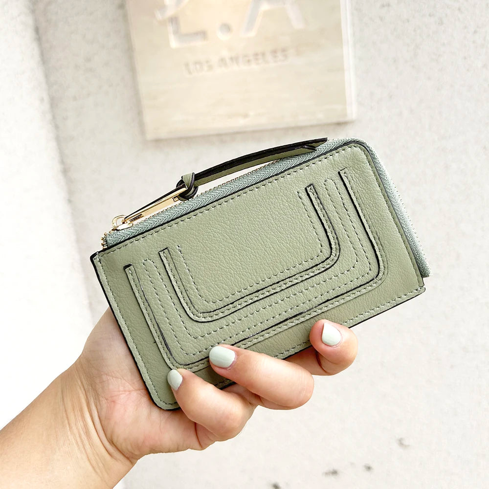 Luxury Genuine Leather Card Wallet Woman Custom Name Brand Card Holder Casual Zipper Lady Engraving Coin Purse Personalized Gift