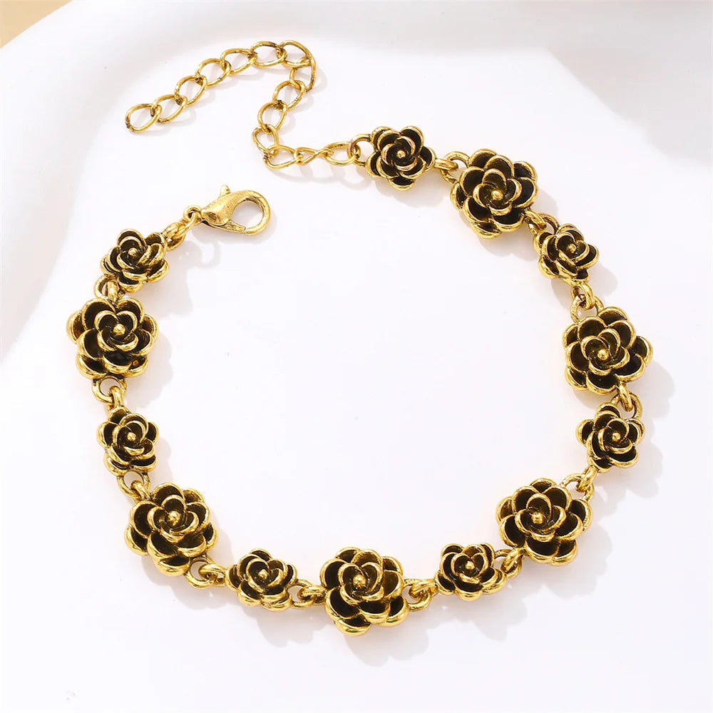 Trendy Rose Flower Charm Bracelet for Women Alloy Romantic Gift for Girlfriend Personalized Bracelet Party Jewelry Accessories