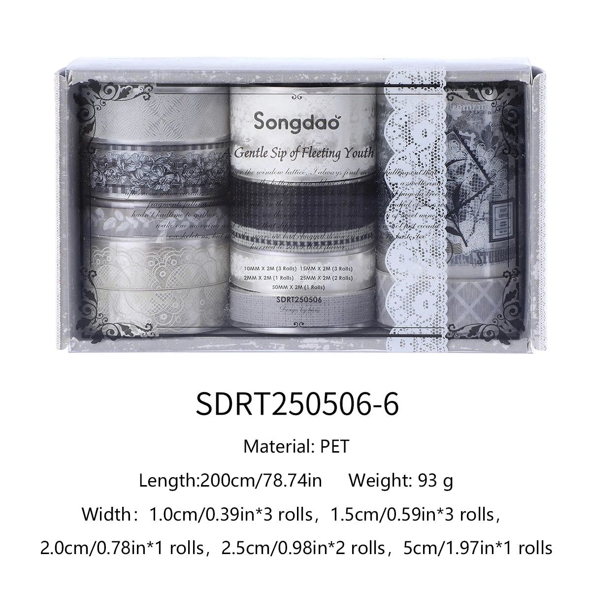 10Roll/Box Flower PET Tape Lace Masking Tape DIY Scrapbooking Sticker Journal Diary Aesthetic Stationery