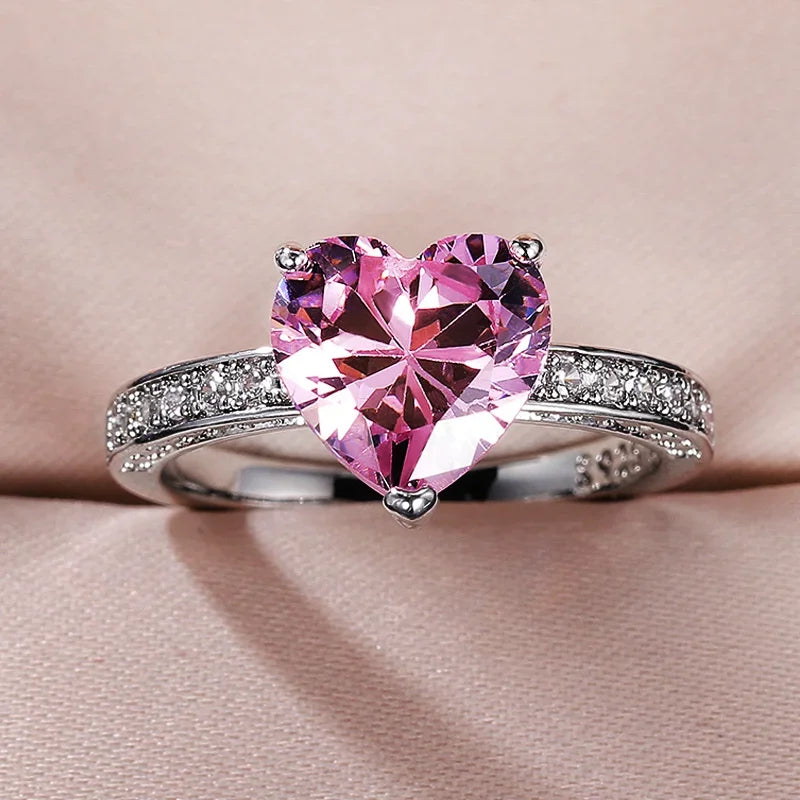 Luxury Solitaire Women Heart Engagement Rings Pink Cubic Zirconia Proposal Rings For Girlfriend Anniversary Gift jewelry rings