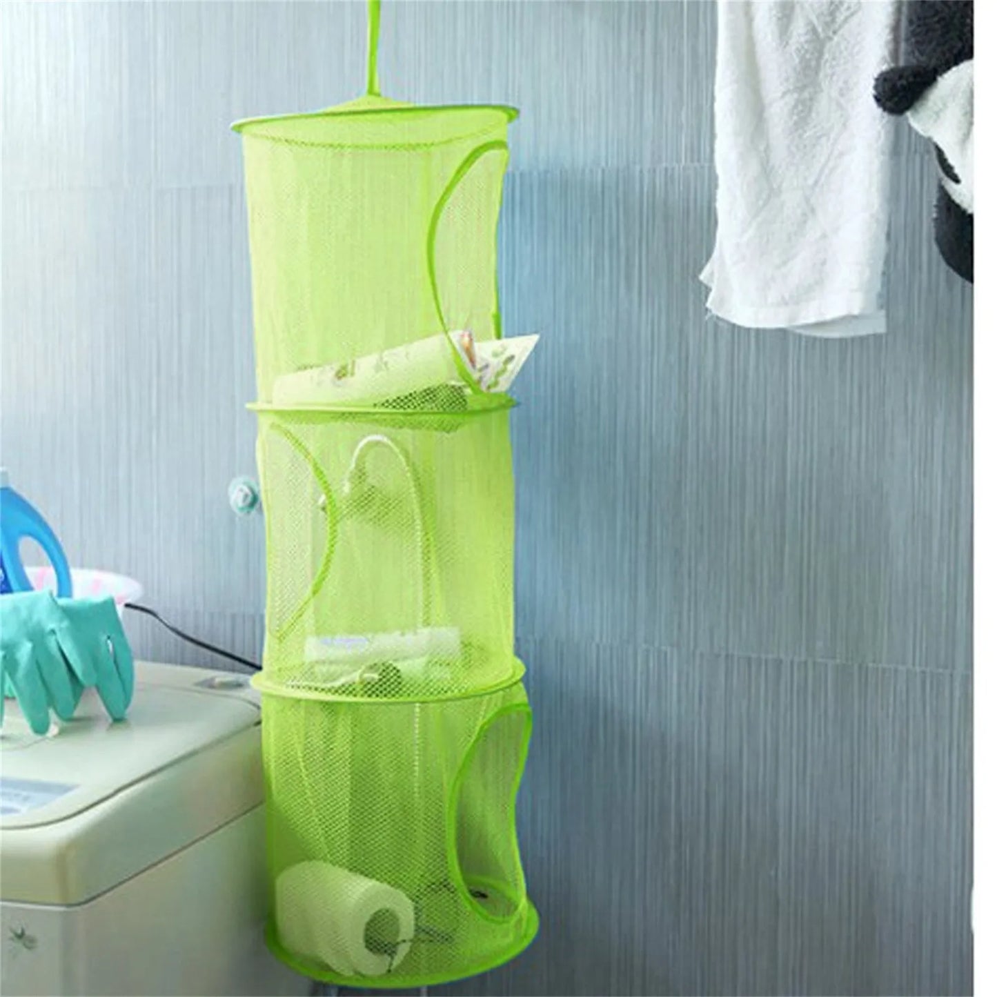 Colorful Fabric Storage Foldable Stuffed Net, 3 Compartments Hanging Mesh Toy Storage For Kid Room Toys, Gloves, Socks, Hats