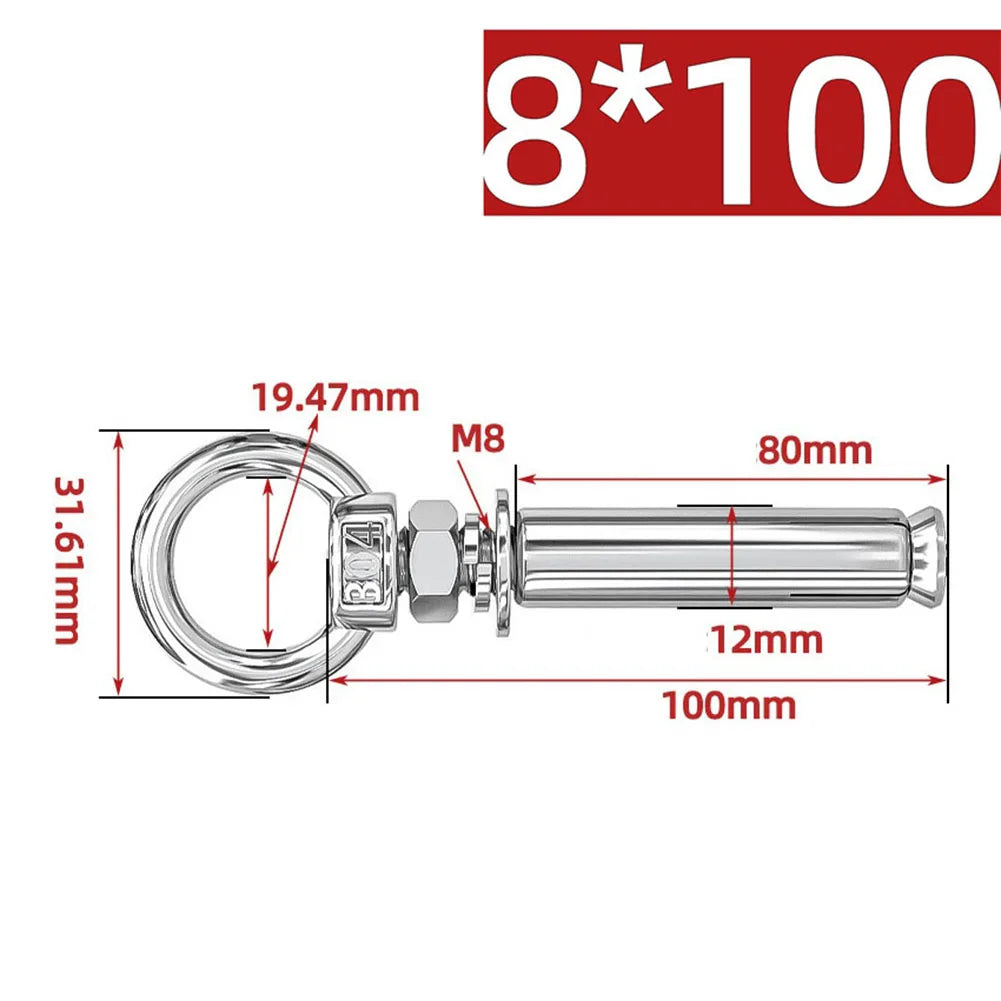 Eye Screws 304 Stainless Steel Construction Sites 100mm 15 Sizes Available Complete Size Range Lengthened Design