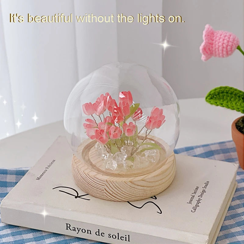 Artificial Tulip Flower Night Light Ornaments Handmade DIY Bedsides LED Night Lamp Bedroom Desk Decor Birthday Gifts Table Lamp