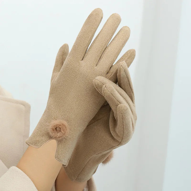 New gloves for women in winter with added velvet insulation, German velvet split finger gloves for skiing, cycling, and driving