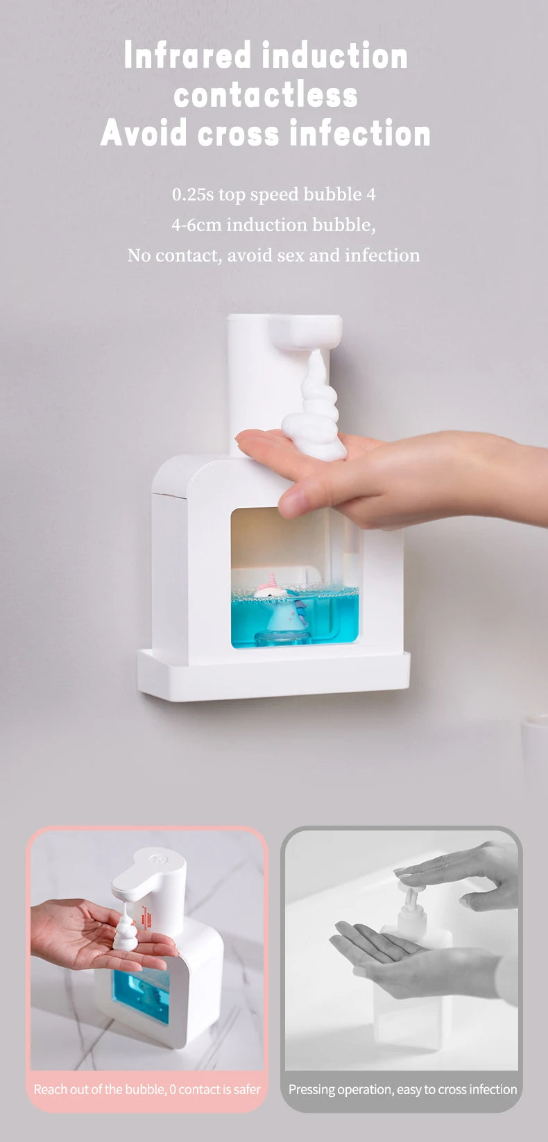 New Automatic Soap Dispenser Cute Pet Wall Mounted Touchless Sensor USB Charging Cartoon Foam Hand Washing Tools 400ML Kitchen