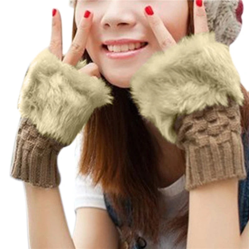 Women Fingerless Gloves Cute Plush Warm Soft Comfort Short Winter Windbreak Cold-proof Costume Party Gift Ladies Gloves