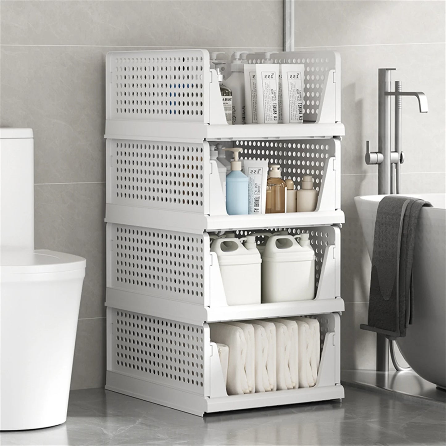 Clothes storage baskets can be stacked with drawer storage baskets, wardrobes, layered partitions, and pull-out folding storage