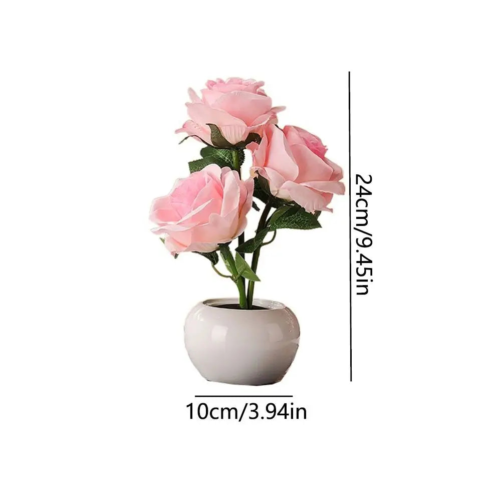 Ceramic Base LED Rose Table Lamp 2/3 Flowers Decorative Flower Bonsai Night Light Soft Light Exquisite Romantic Atmosphere Lamp