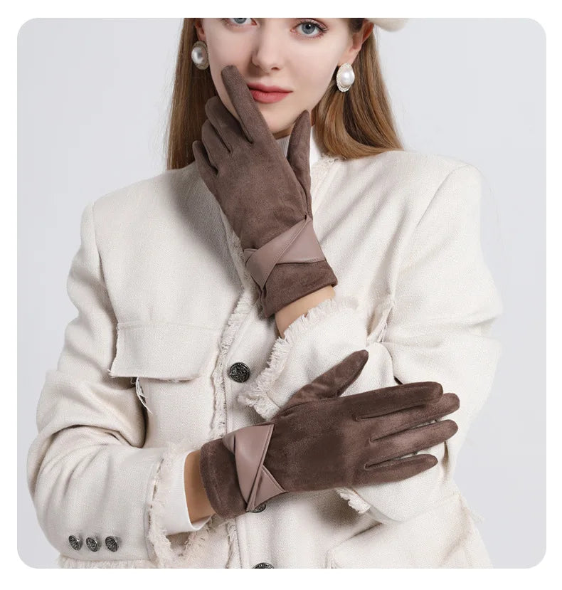 Winter gloves for women suede cold-proof and warm gloves for women plus velvet thickened gloves touch screen gloves