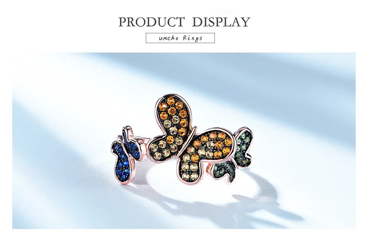 Butterfly Ring Plated Rose Gold 925 Sterling Silver Rings for Women Party Birthday Gift