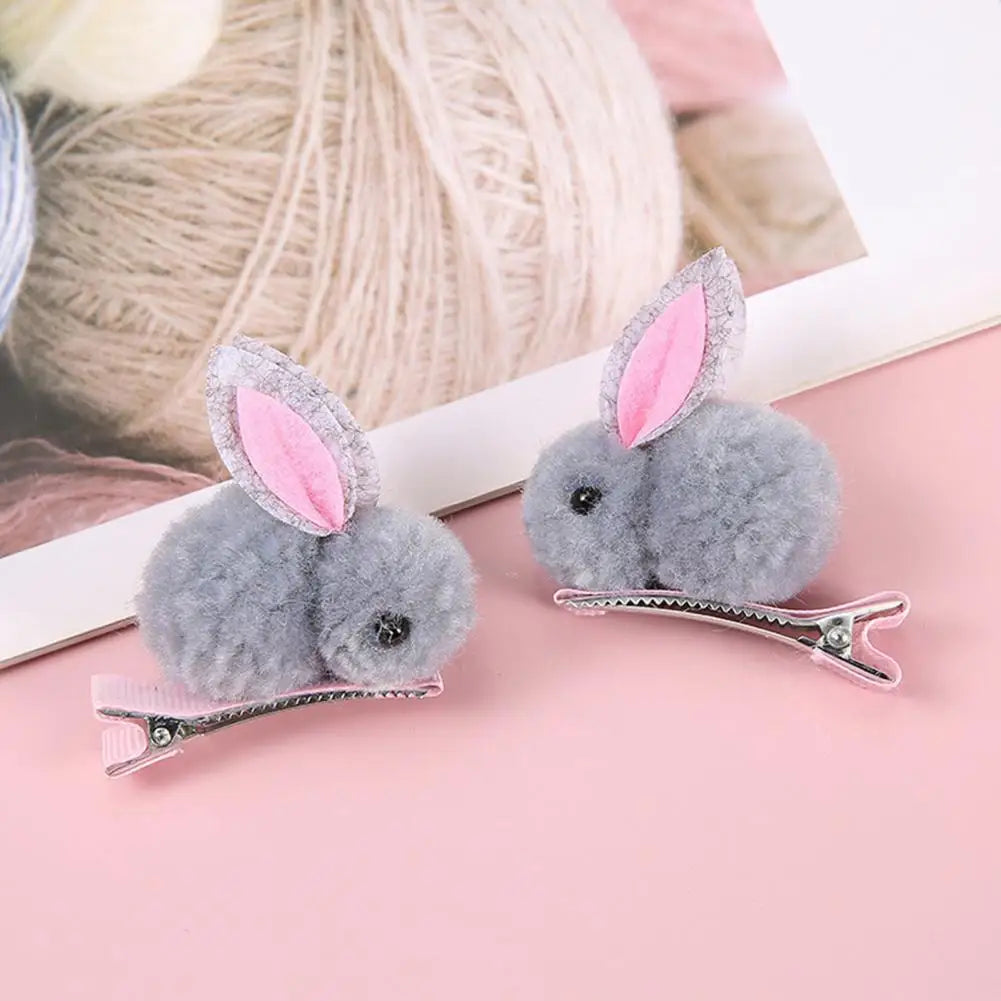 2Pcs Cute Bunny Hairpins Kids Plush Bunny Hairpins Headband Korean Children Hair Clips Sweet Girls Hairpins Hair Accessories