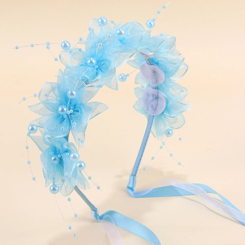 Fairy Flower Headband Sweet Lovely Girl Lace Floral Pearls Hair Hoop For Princess Wedding Birthday Headwear Accessories Gifts