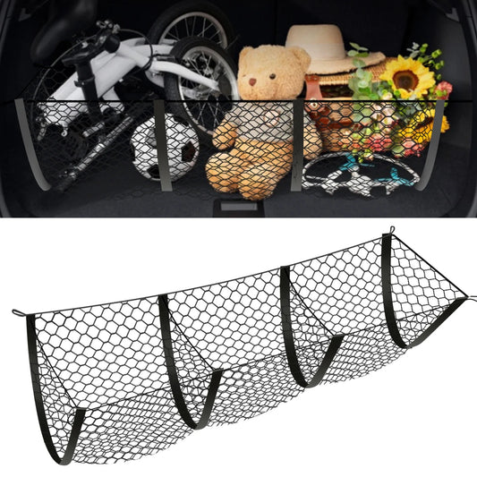 3 Pockets Cargo Net for Truck Bed Trunk Storage Elastic Heavy-Duty Luggage Holder Car Rear Cargo SUV Pickup Netting Organizer