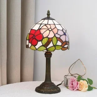 Stained Glass Table Lamp, Antique Green Tiffany Style Reading Light for Bedroom, Living Room and Office Decor Lampara Salon