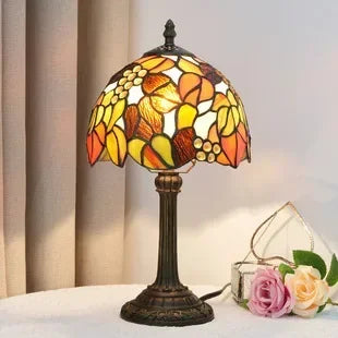 Stained Glass Table Lamp, Antique Green Tiffany Style Reading Light for Bedroom, Living Room and Office Decor Lampara Salon