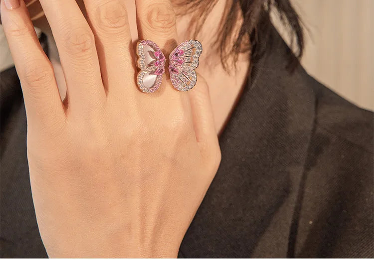 BELL Pink Sapphire Shell Corundum Butterfly Ring S925 Silver 18K Gold