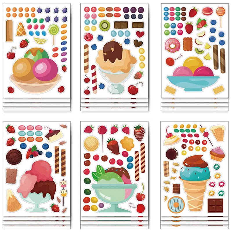 Make A Cupcake Sticker Sheets for Kids Sweet Create Your Own Cupcake DIY Puzzle Stickers Children Birthday Gifts Party Decals M