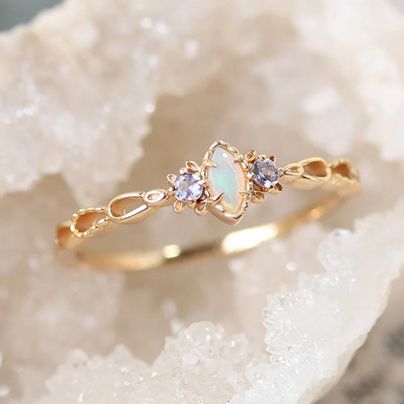 Natural Opal Ring For Women Gemstone 925 Sterling Silver Gold Filled Fine Jewelry
