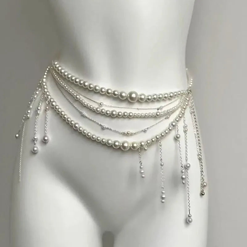Fairy Tassel Waist Chain For Women Glitter Pearl Butterfly Pendant Belt Strap Dress Crop Top Bikini Sexy Waist Decorative Chain