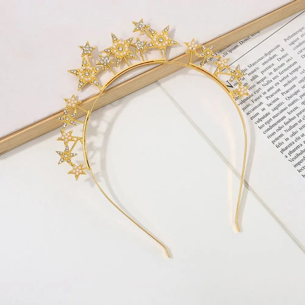 Fairy Metal Star Hair Hoop Princess Silver Halo Crown Rhinestone bilayer Baroque Hairbands Head Jewelry