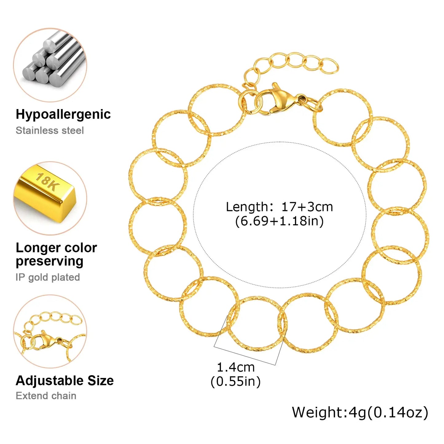 Trendy Chain Design Bracelet for Women,Stainless Steel Round Chain Bracelets,Charm Jewelry Gifts