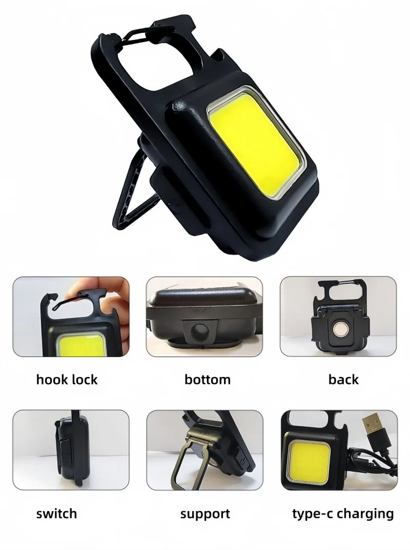LED Working Light USB Rechargeable Mini Flashlight Portable Bright Keychain Pocket Clip Lantern Outdoor Hiking Fishing Camping