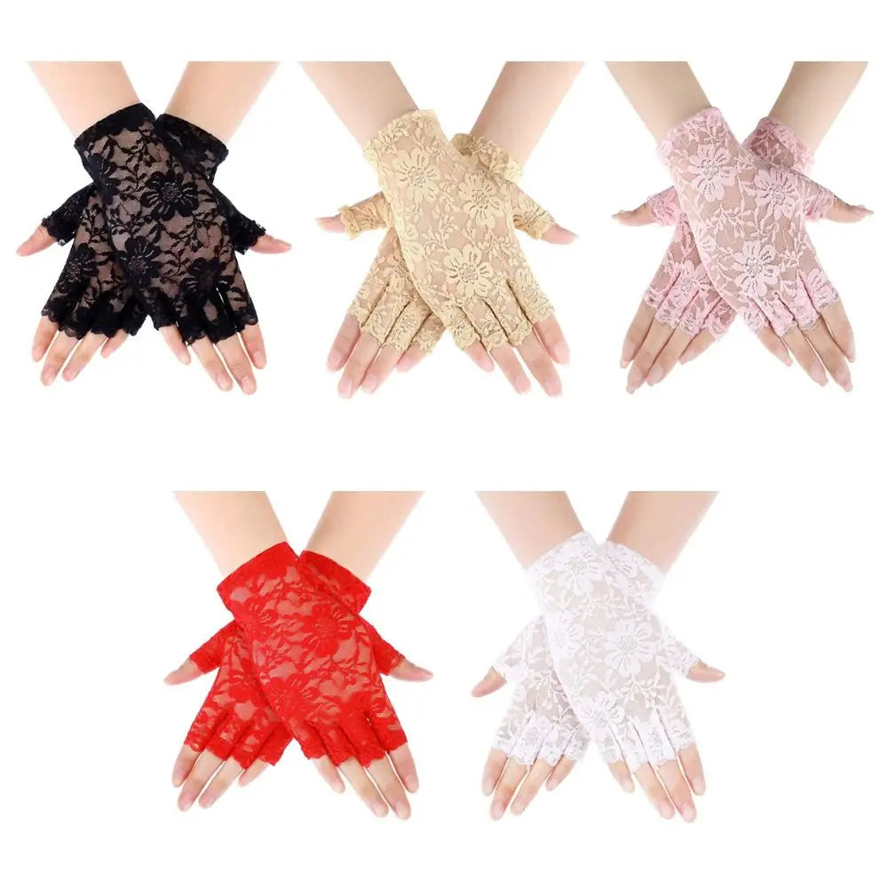 Women Sexy Dressy Lace Gloves Sunscreen Short Gloves Fingerless Lace Driving Gloves Spring Summer Mittens Wedding Accessories