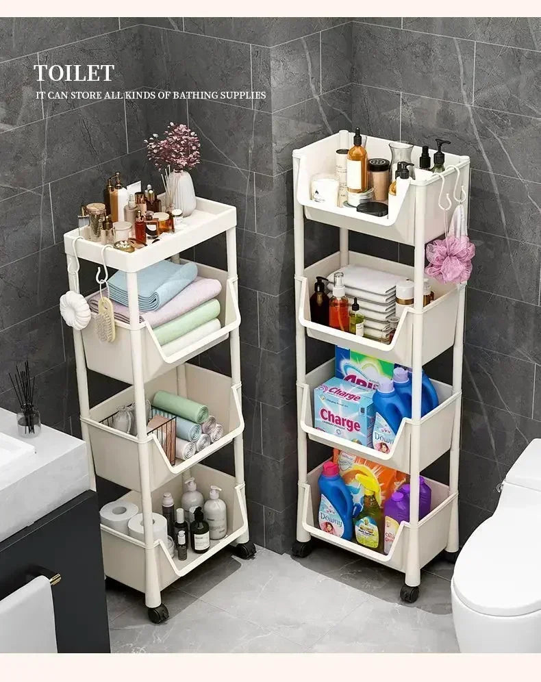 NEW Kitchen Storage Trolley Bookshelf Slit Storage Cabinet Bathroom Living Room Home Organizer Rack Kitchen Corner Narrow