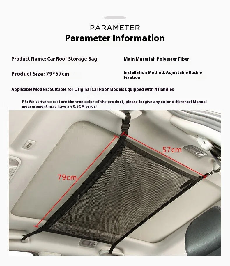 Car Roof Storage Net Durable Adjustable Hanging Organizer Bag for Vehicle Trunk Cabin Accessories Universal Fit