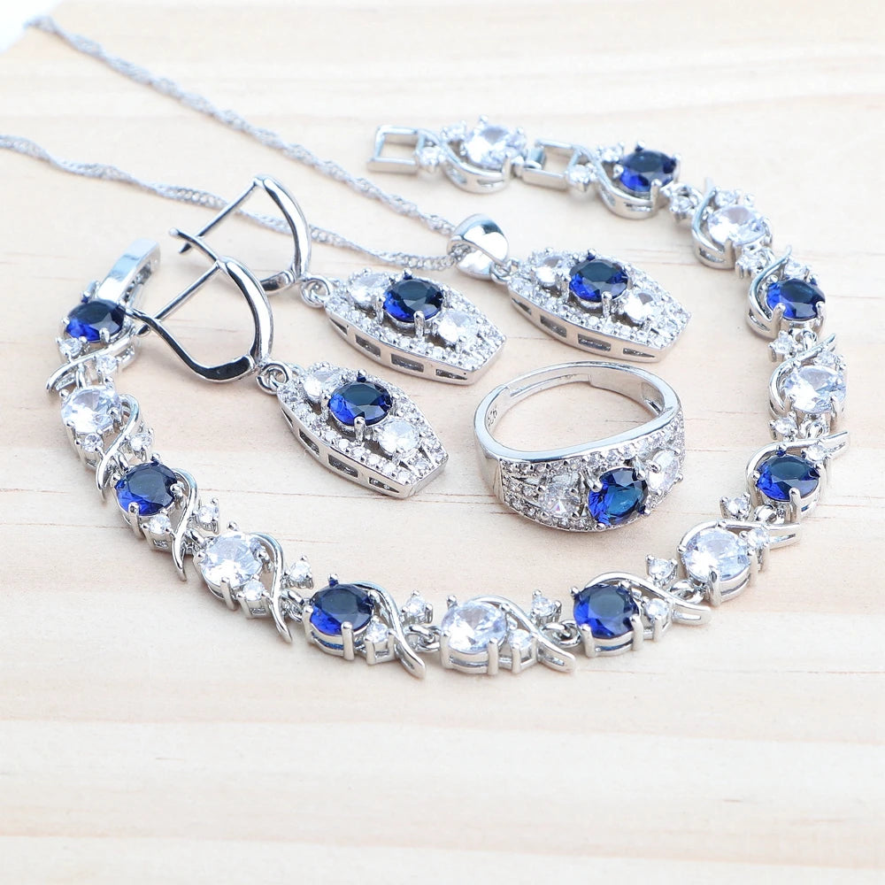 Bridal 925 Silver Jewelry Sets Magic Natural Rainbow Zircon Jewery Women Earrings Rings Pendant Bracelets Necklace Wedding Set