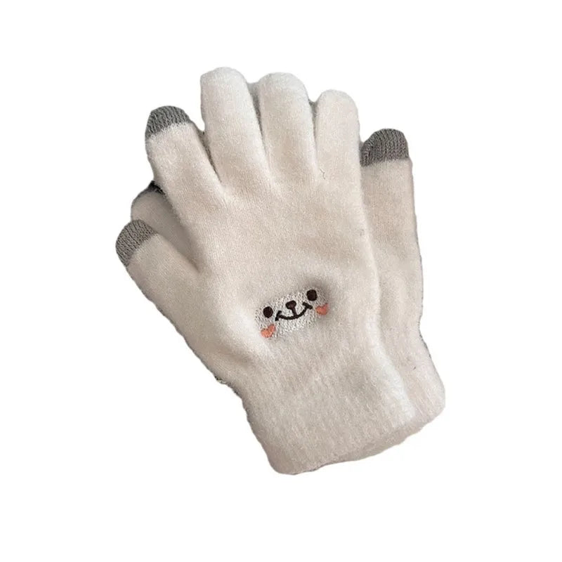 Women's Gloves Autumn Winter Cute Smile Gloves Five Fingers Solid Color Resistant Touch Screen Cotton Gloves Fashion Comfortable