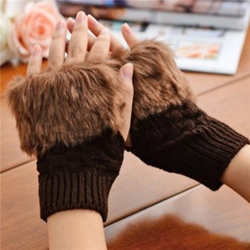 Women Fingerless Gloves Cute Plush Warm Soft Comfort Short Winter Windbreak Cold-proof Costume Party Gift Ladies Gloves