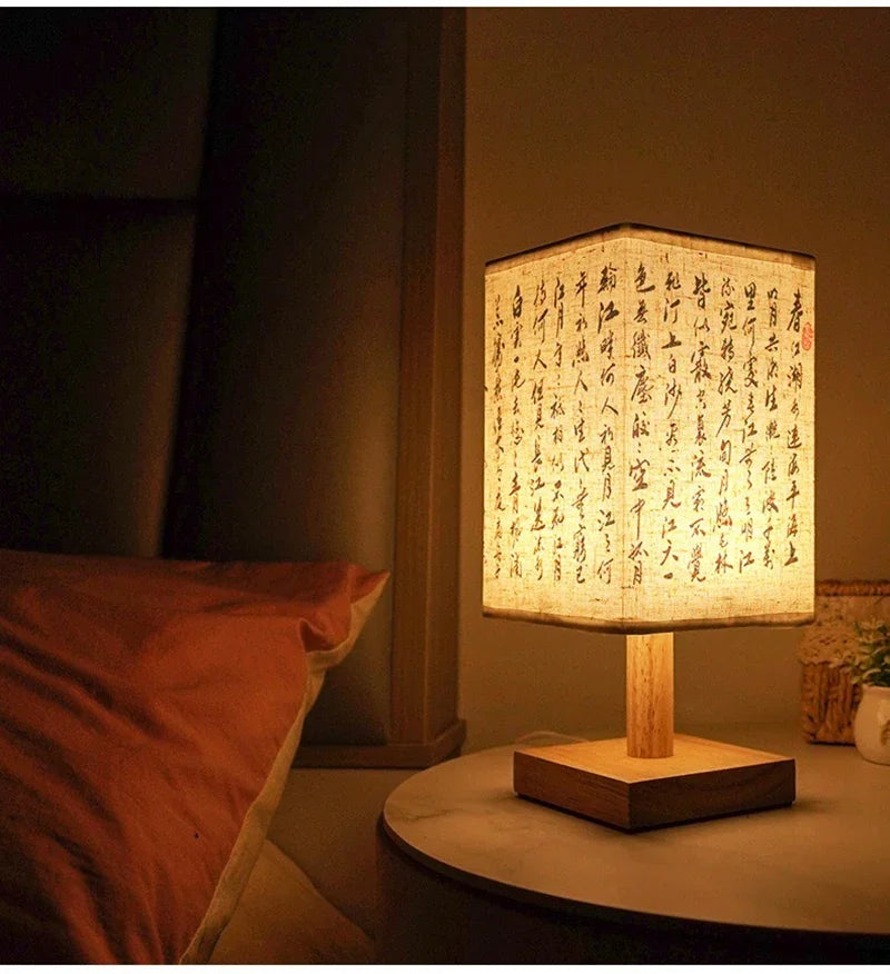 LED Decoration Table Lamps Simple Dimmable Plug Night Light Fabric Lampshade Square Bedroom Chinese Style Bedside Desk Lights