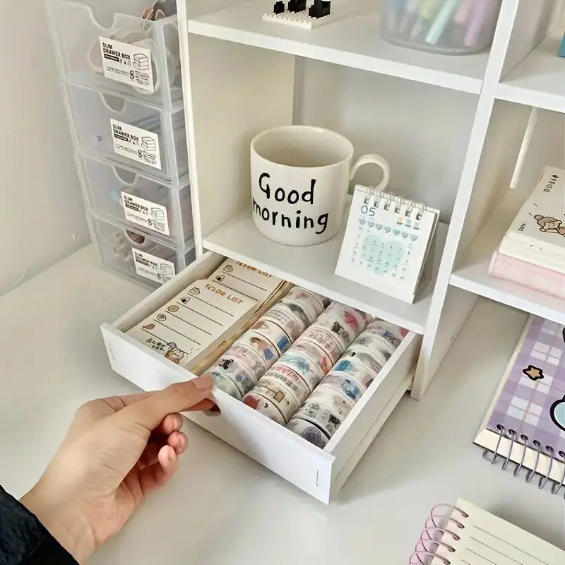 Desk Organizer with Drawer - Storage Box for Office/School Supplies & Makeup, Plastic Desktop Organizer