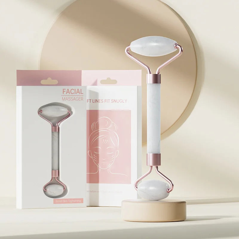 Face And Neck Massager Roller and Guasha Board Resin Non-rose Crystal Jade Roller Beauty Double-ended Massage Skincare Tools