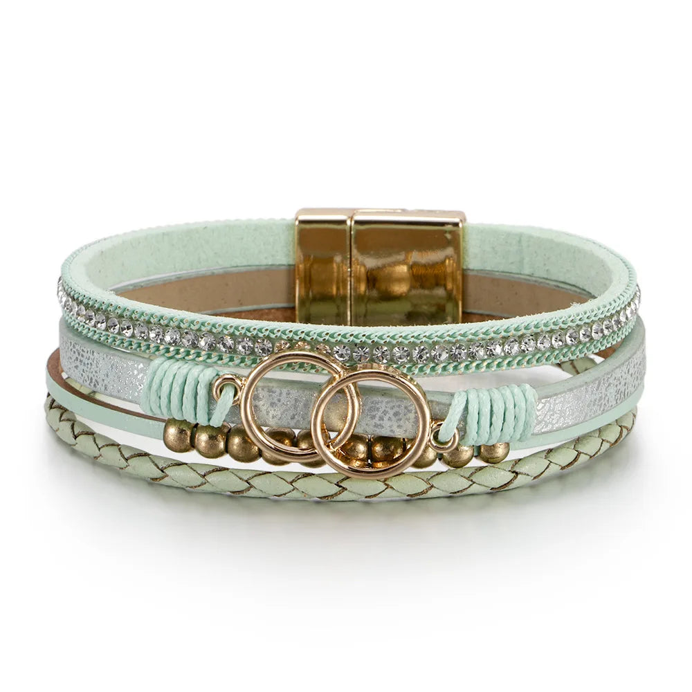Beautiful Leather Bracelet Multi-Layer Handmade Women's Woven Bracelet Fashion Luxury Design Jewelry Bracelet Gift