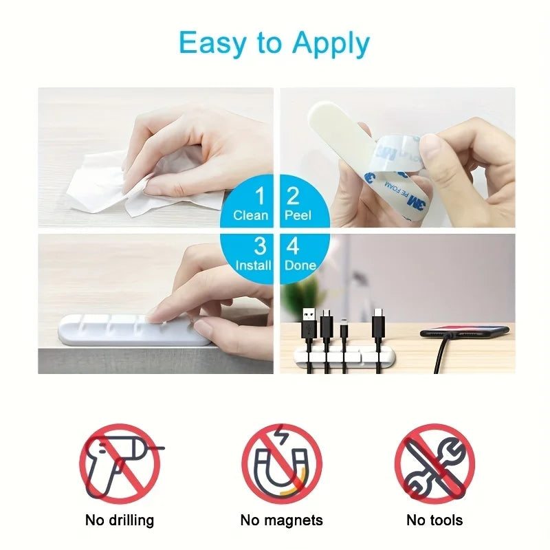 Cable Organizer Box, USB Cable Organizer, Cable Management Box with Clips, Suitable for Desk, Car, Home and Office
