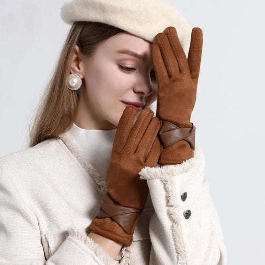 Winter gloves for women suede cold-proof and warm gloves for women plus velvet thickened gloves touch screen gloves